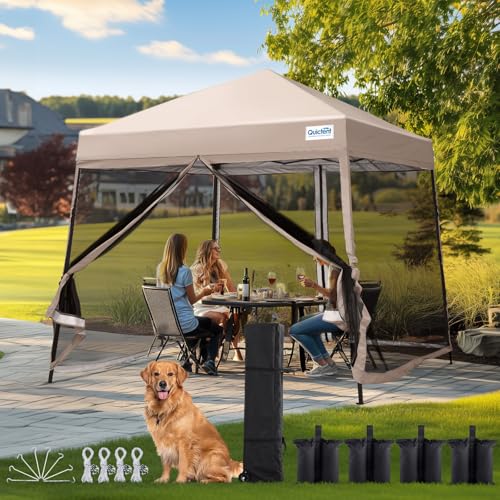 Quictent 6.6'x6.6' Pop up Screened Canopy Tent with Mosquito Netting, Wheeled Carry Bag H89372