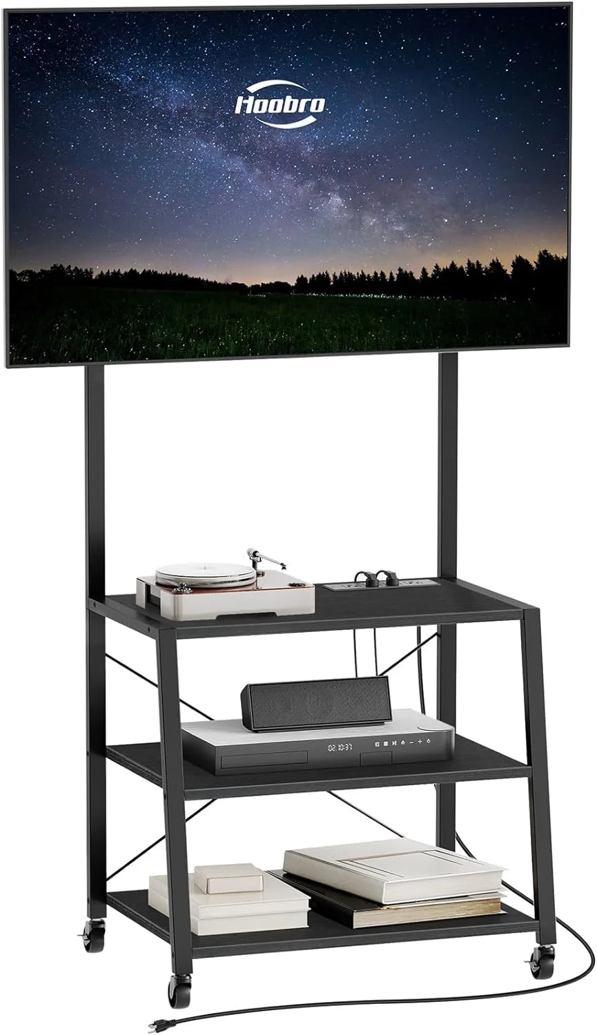 WAGEE Rolling TV Stand with Mount and Power Outlet for TVs up to 55 inch, Black I32706