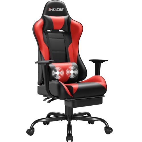 Homall Gaming Chairs, Computer Chair with Footrest and Massage Lumbar Support, Height Adjustable Game Chair with Headrest and Swivel Seat (Black)