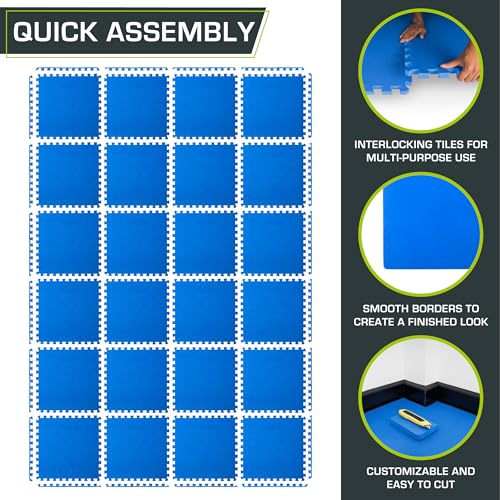 ProsourceFit Extra Thick Puzzle Exercise Mat, EVA Foam Interlocking Tiles, Black, 3/4 inch, 24 Tiles Y76691