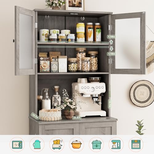 HOSTACK 71'' Tall Pantry Cabinet with Microwave Stand, White L896300