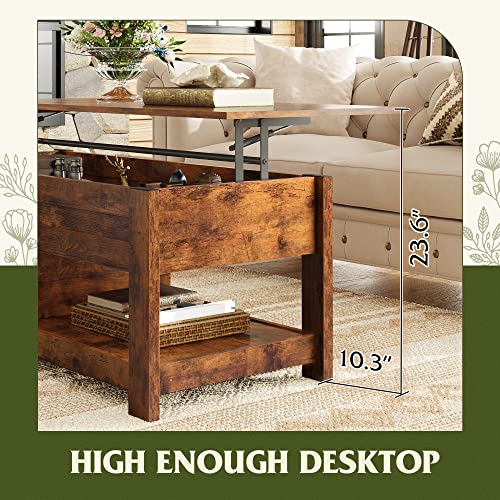 WLIVE Lift Top Coffee Table with Storage Shelf, Rustic Brown Z11463