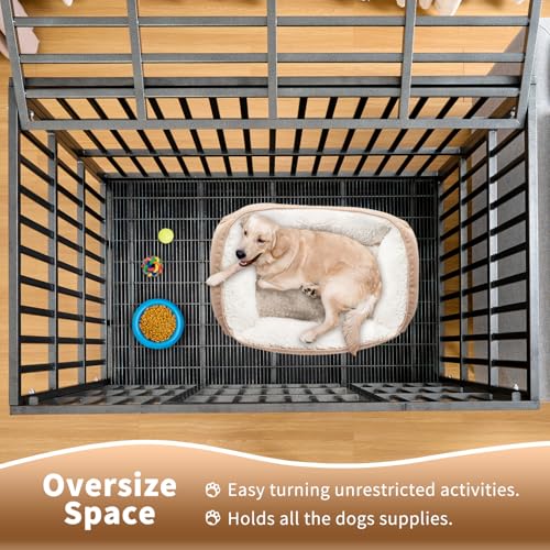 48 Inch Heavy Duty Dog Crate with Wheels and Double Door A25580