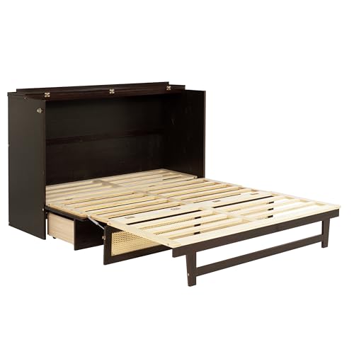 Queen Murphy Bed with Desk and Removable Shelves, USB Port, White H566492