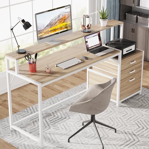 Tribesigns 63 Inch Computer Desk with File Drawer Cabinet, Monitor Stand R256671