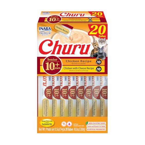INABA Churu for Senior 10+ Creamy Lickable Cat Treats, Tuna & Chicken, 40 Tubes D3392