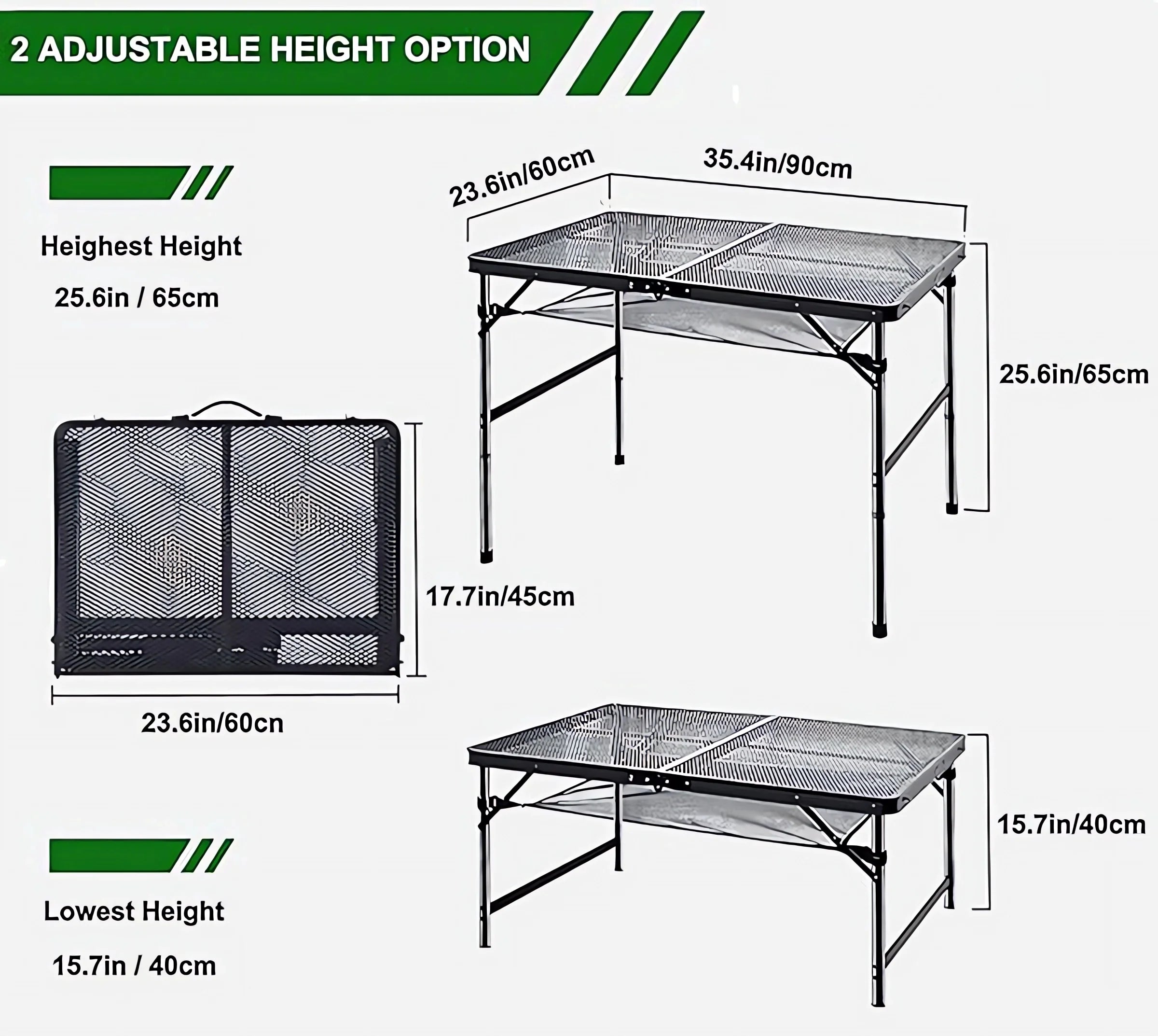 tonchean Folding Grill Table, Adjustable Height Camping Table, Portable Aluminum P880581