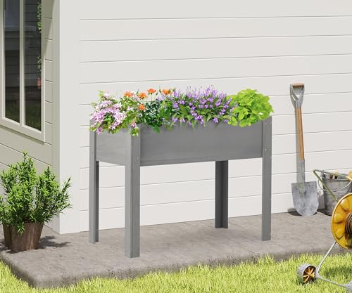 Raised Garden Bed with Legs 40x20x31 Outdoor Wood Planter Box N314255