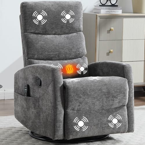 Massage Chair Recliner with Heat, Swivel Rocking, High Back Fabric Black V2333