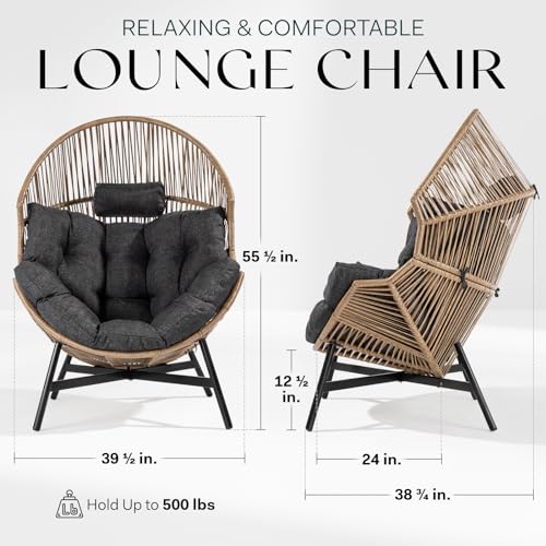 Bme Heavy Duty Wicker Egg Chair for Indoor & Outdoor, Black Base N148