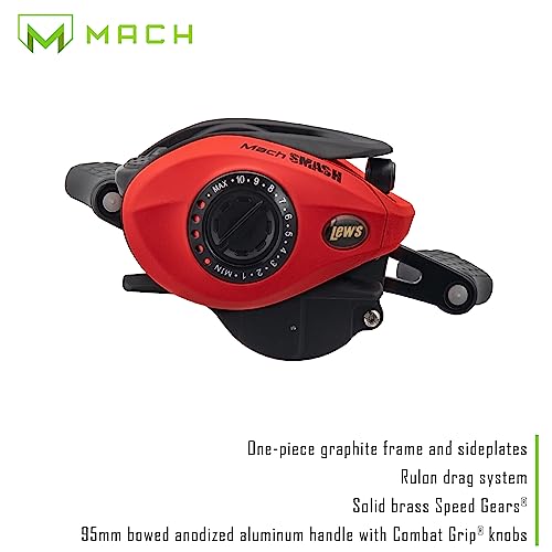 Lew's MACH Smash Baitcast Reel and Fishing Rod Combo, IM6 Graphite, Red P923