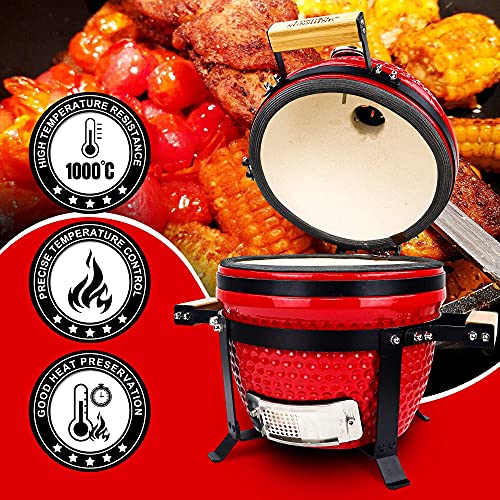 Ceramic BBQ Charcoal Kamado Grill 13 Inch Portable Tabletop Red Y244