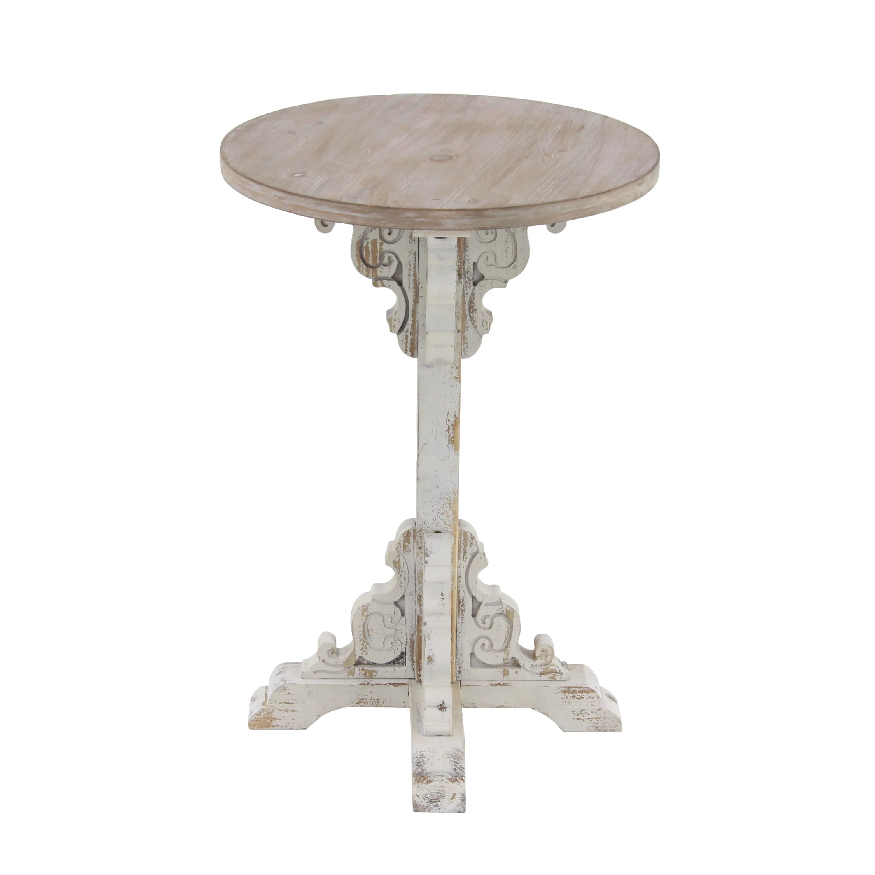DecMode 16" x 23" White Wood Carved Scroll Accent Table O977