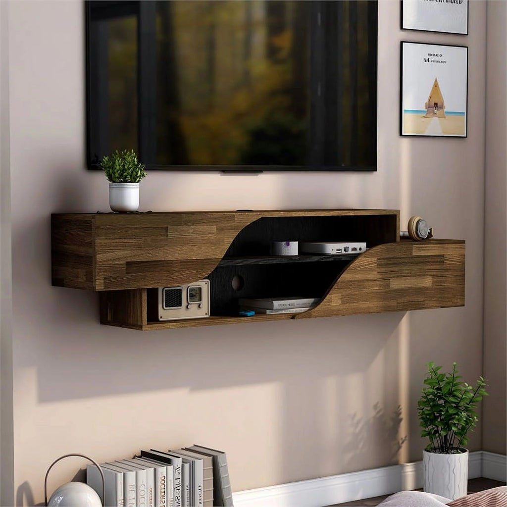 Furniture of America Hart Wood 2-Shelf Floating TV Console Brown Hickory K675