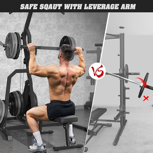 DONOW Leverage Gym Power Rack Squat Rack with LAT Low Row System Home Gym Workout Station O450515