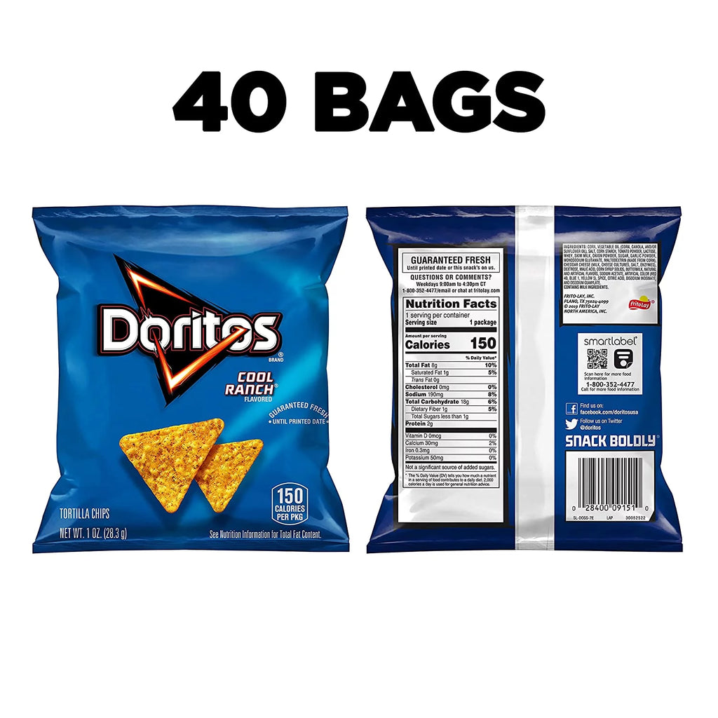 Doritos Cool Ranch Tortilla Chips, 1 oz Bags, 40 Count D8153