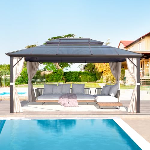 EROMMY 10' x 12' Hardtop Gazebo with Aluminum Frame and Double Roof Q573