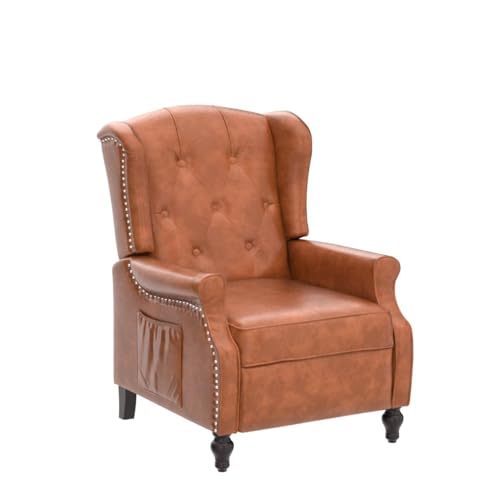 Wingback Recliner Chair with Massage and Heat, Tufted Fabric, Wooden Legs D91574