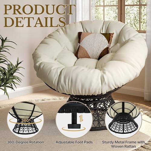 Yaheetech Indoor Papasan Chair with Tufted Cushion and Frame, Swivel Wicker, Black A8314