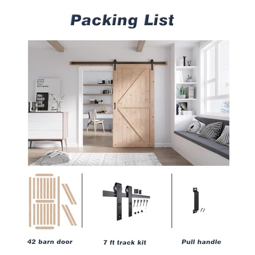 FREDBECK 48in x 80in Sliding Wood Barn Door with 8FT Hardware Kit V8036