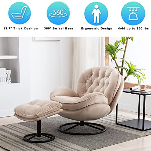Baysitone Velvet Swivel Accent Chair with Ottoman Set, Modern Lounge Chair, Fruit Green Q36819