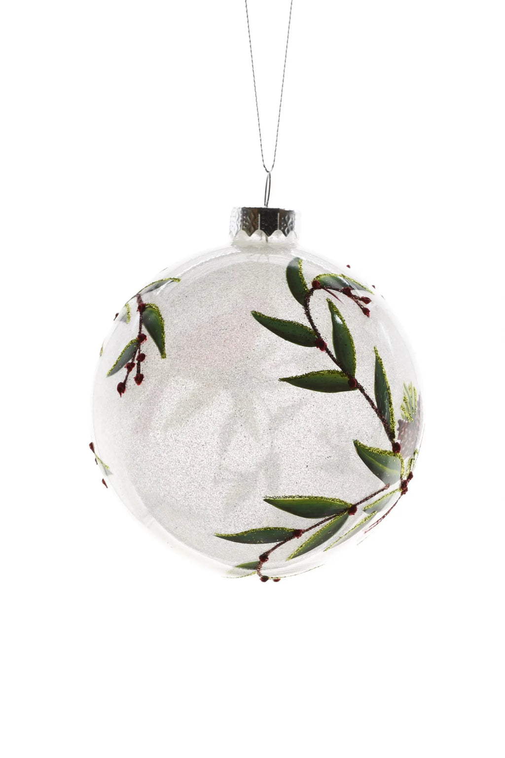 Clear Glass Hanging Glittered Ball Ornament with Cardinals on Holly Branch, Pack of 2 N3699
