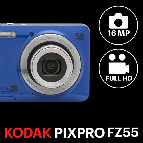 KODAK PIXPRO FZ55-BL 16MP Digital Camera 5X Optical Zoom 1080P Full HD Video (Blue) D917