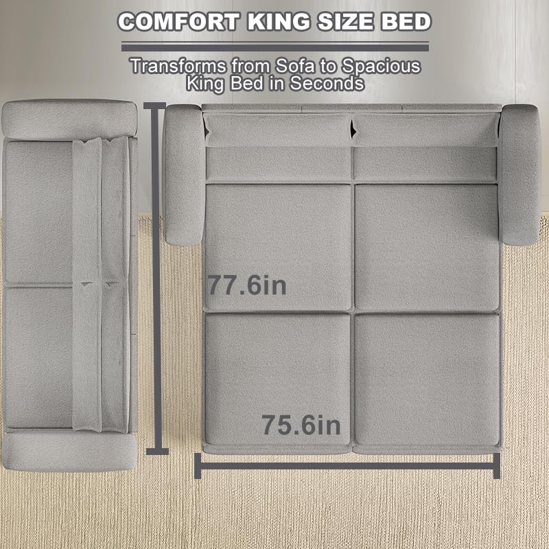 93" King Pull Out Sofa Bed with 2 Pillows, Blue Q21489