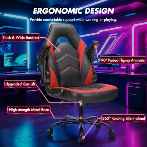 Sweetcrispy Ergonomic Gaming Desk Chair with Flip-up Armrest, Black Blue C253