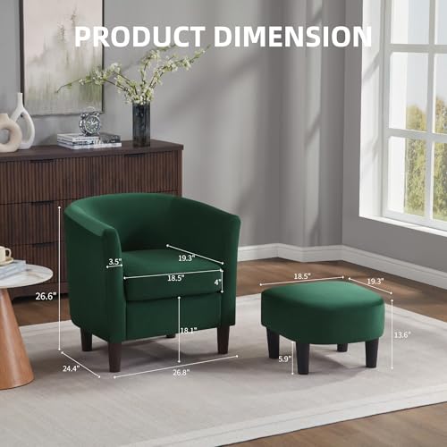 FLEXISPOT Accent Barrel Chair with Ottoman, Velvet Upholstered, White U587