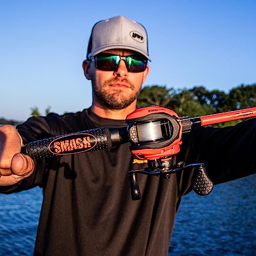 Lew's MACH Smash Baitcast Reel and Fishing Rod Combo, IM6 Graphite, Red P923