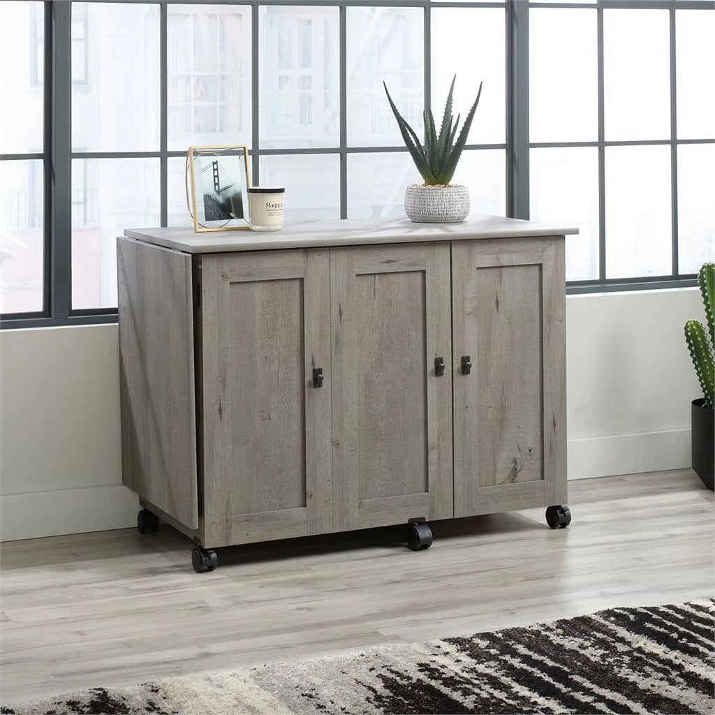 Pemberly Row Contemporary Engineered Wood Sewing Craft Table Oak A45888