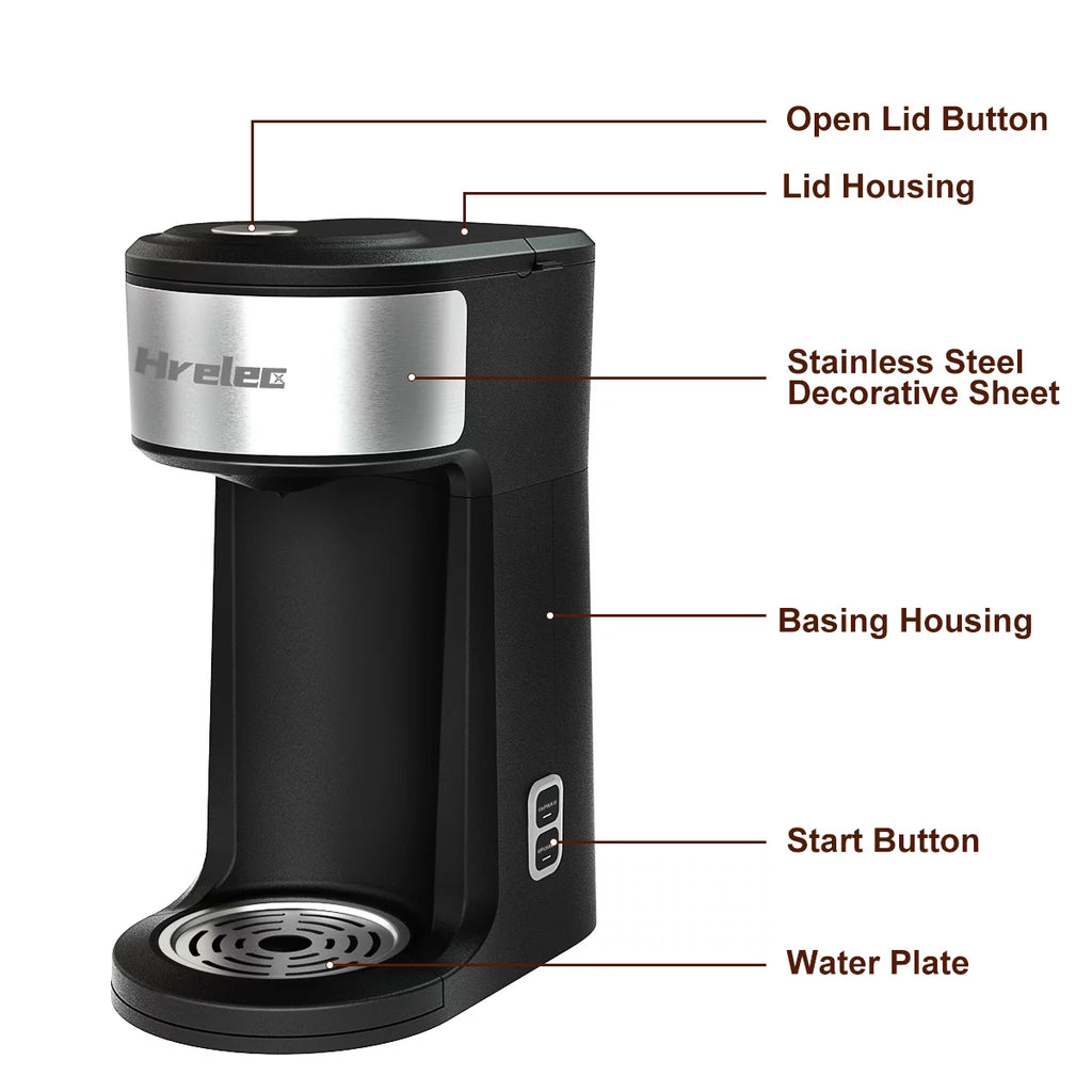 2-Way Single Serve Coffee Maker for Capsule & Ground Coffee, Mini with Self-Cleaning A141