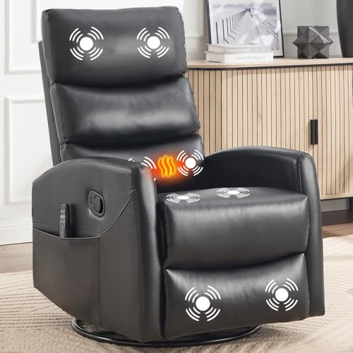 Massage Chair Recliner with Heat, Swivel Rocking, High Back Fabric Black V2333
