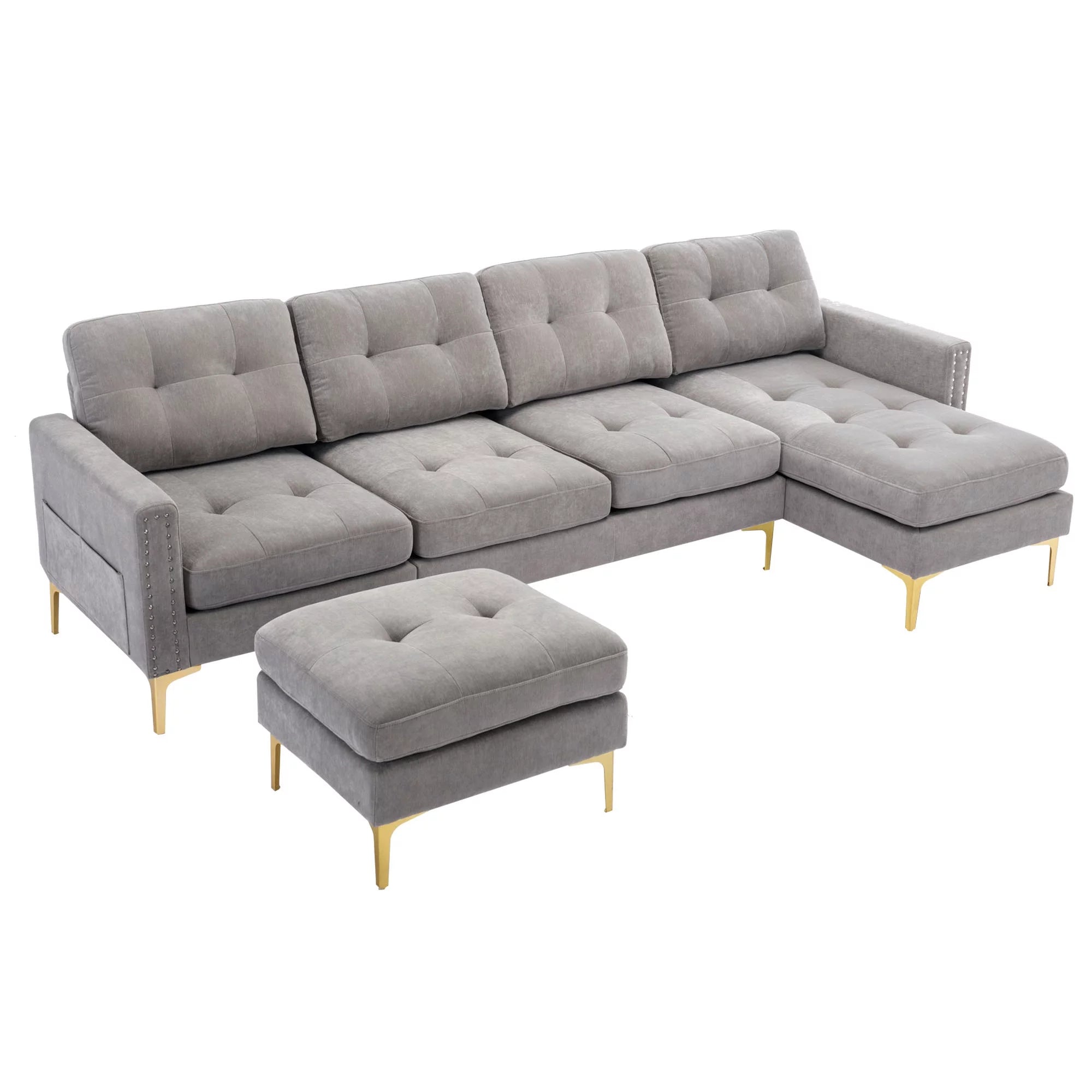 Soges U-Shaped Sectional Sofa with Ottoman, Gray, 110"x54" O53345