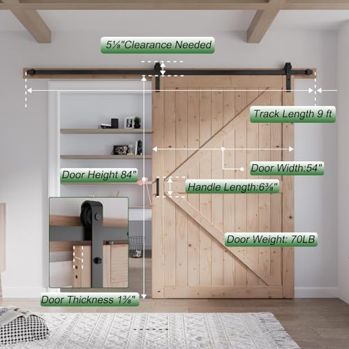 FREDBECK 48in x 80in Sliding Wood Barn Door with 8FT Hardware Kit V8036