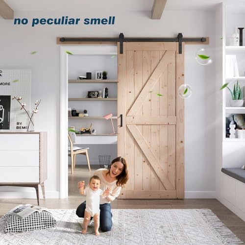 FREDBECK 48in x 80in Sliding Wood Barn Door with 8FT Hardware Kit V8036