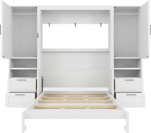MERITLINE Full Murphy Bed with Desk and Storage, White P49157