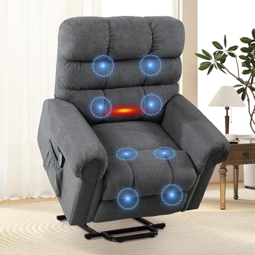 ANJ Large Power Lift Recliner Chair with Massage and Heat for Elderly, Camel Z8802