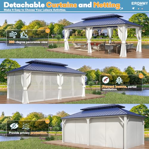 EROMMY 14'x20' Hardtop Gazebo Double Roof Galvanized Steel Outdoor Pavilion G3084