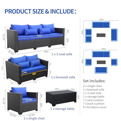 Rattaner Patio Furniture Set 5 Pieces Outdoor Couch with Coffee Table P526524