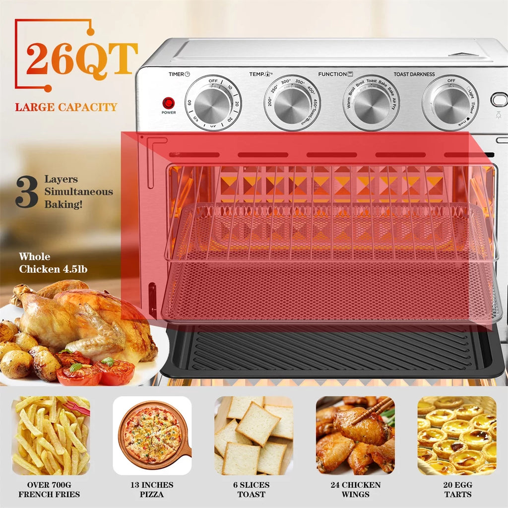 Geek Chef 26 Quart Air Fryer Oven Toaster, Silver E6545