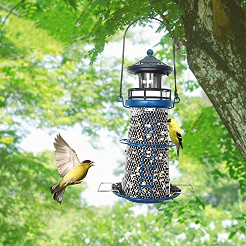 Solar Bird Feeder Lighthouse with Rotating LED Light, Blue G1024