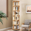 6 Tier Rotating Bookshelf Tower with Swivel Wheels, Solid Wood, Walnut B588