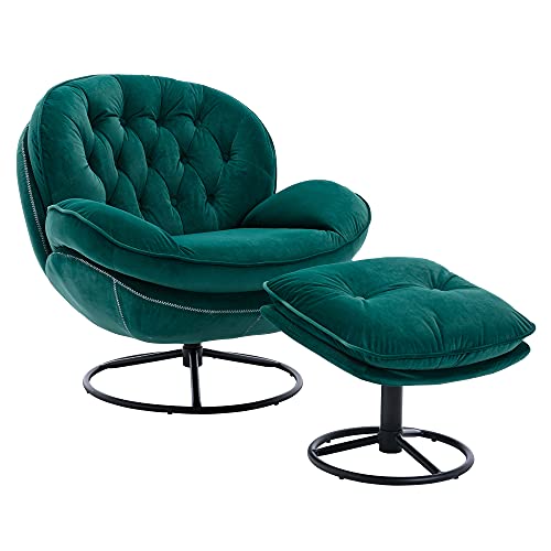 Baysitone Velvet Swivel Accent Chair with Ottoman Set, Modern Lounge Chair, Fruit Green Q36819