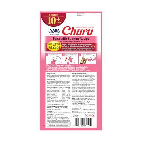 INABA Churu for Senior 10+ Creamy Lickable Cat Treats, Tuna & Chicken, 40 Tubes D3392
