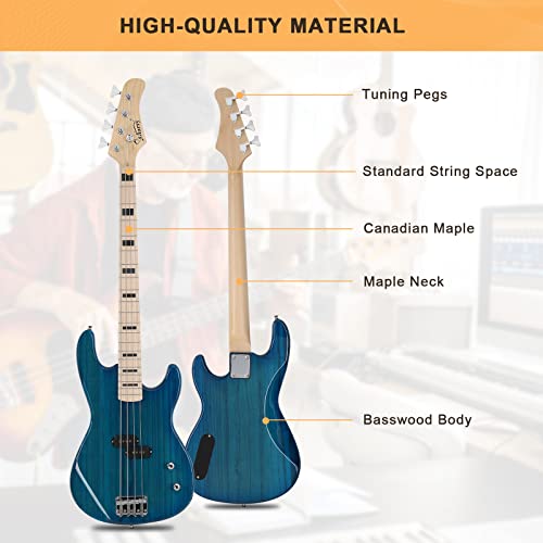 GLARRY GP Series Full Size Electric Bass Guitar 4 String Beginner Kit White V3757