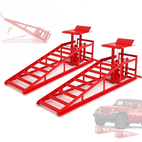 2 Pack Hydraulic Car Ramps 11050LBS High Lift 9"-14.2" Heavy Duty Steel M6524