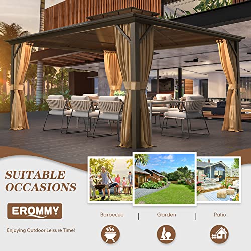 EROMMY 10' x 12' Hardtop Gazebo with Aluminum Frame and Double Roof Q573