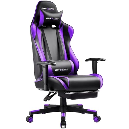 GTRACING Gaming Chair with Footrest, Ergonomic Reclining, Blue C551